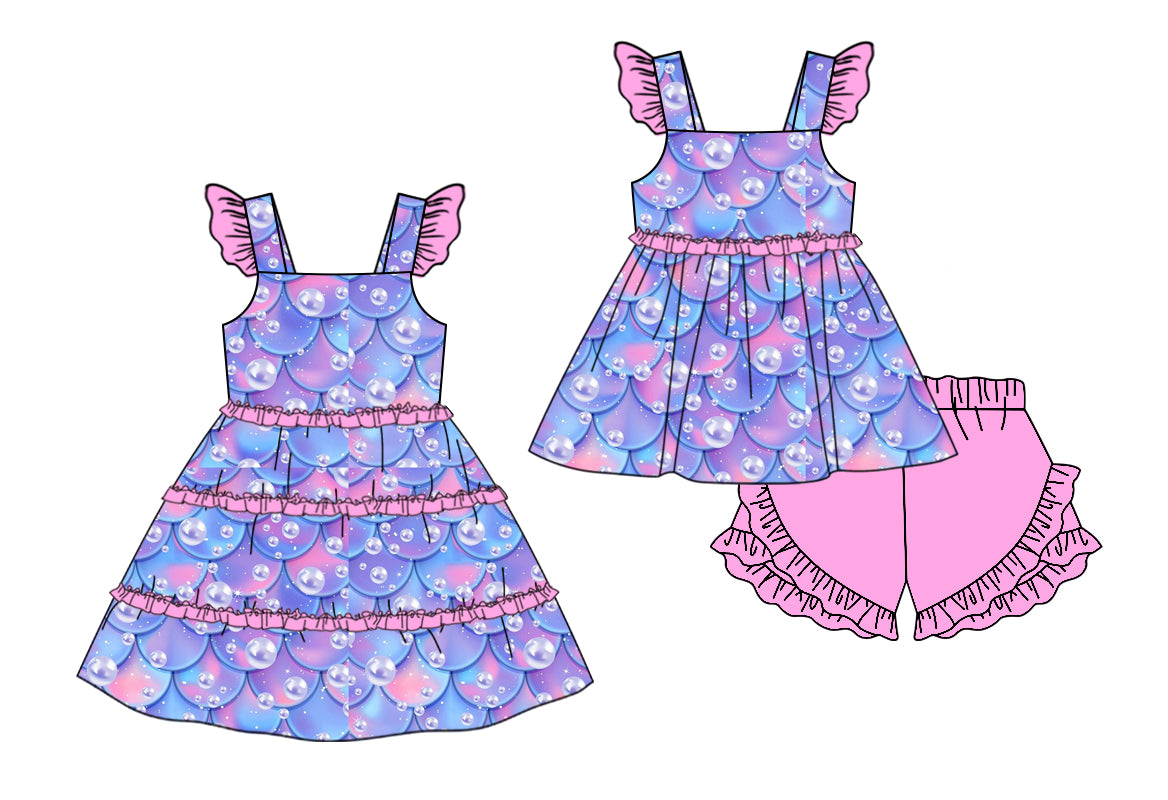 11.13 custom each style moq 5eta 4-6week Sibling Sister purple baby girl short sleeve shorts sets and dresses match design