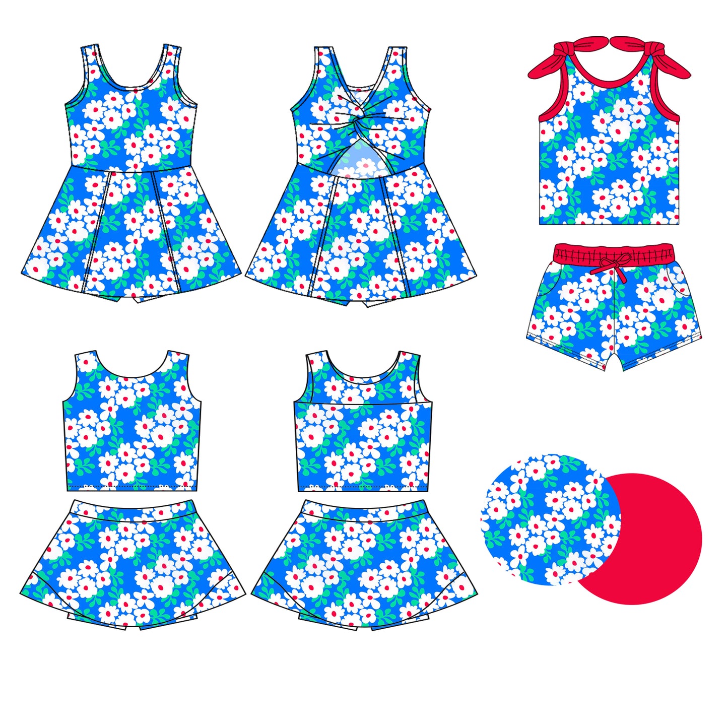 3.22 custom each style moq 5eta 4-6week Sibling Sister floral baby girls clothes Short sleeve shorts sets and yoga dress 1 and dress 2 match family design