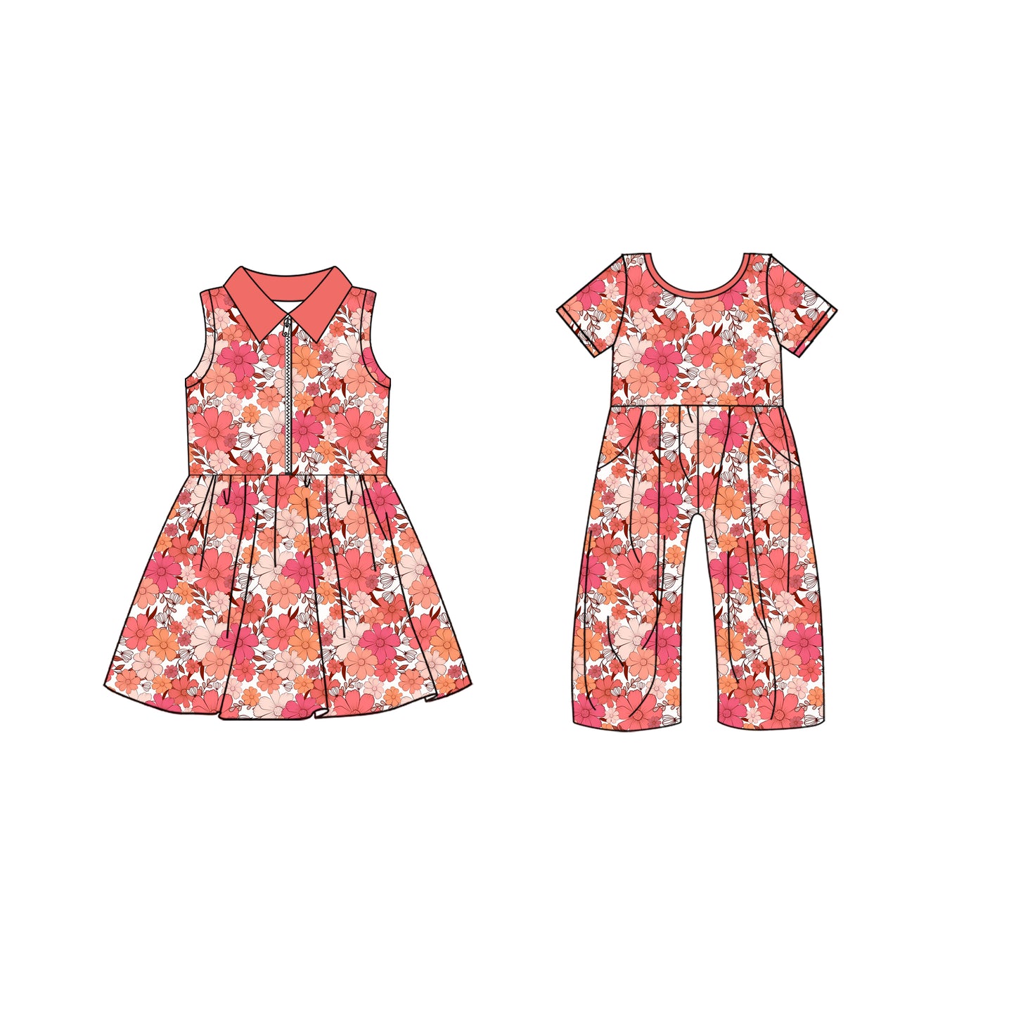 4.25 custom each style moq 5eta 4-6week Sibling Sister floral baby girl short sleeve yoga dresses and jumpsuit match design