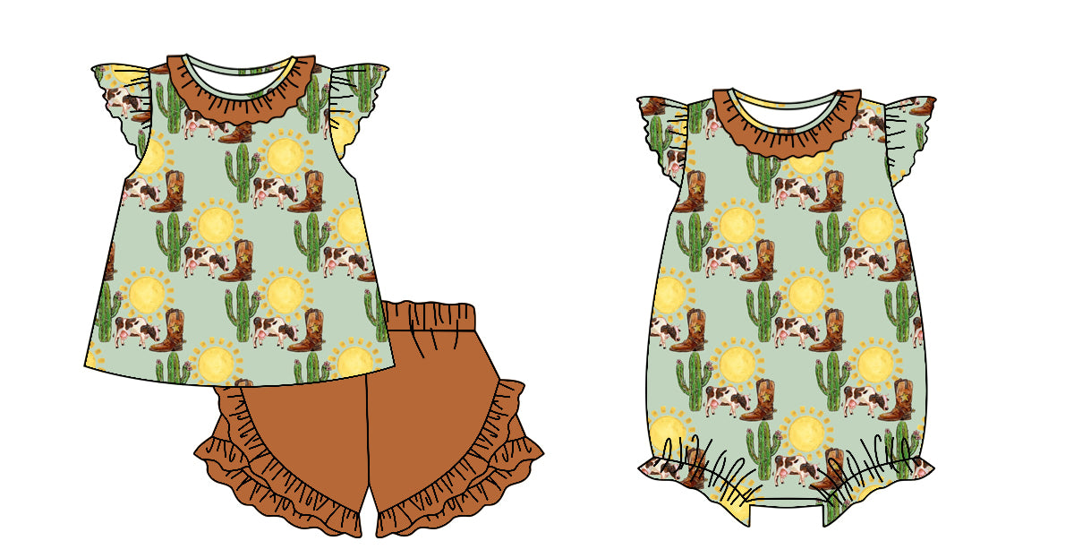 11.18 custom each style moq 5eta 4-6week Sibling Sister boots baby girl short sleeve shorts sets and rompers match design