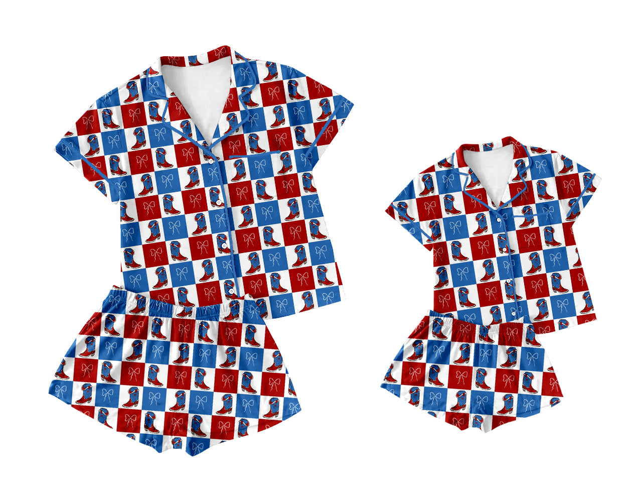 25.12.11 custom each style moq 5 eta 6-8week Sibling Sister boots bow short sleeve shorts sets and adult set match design