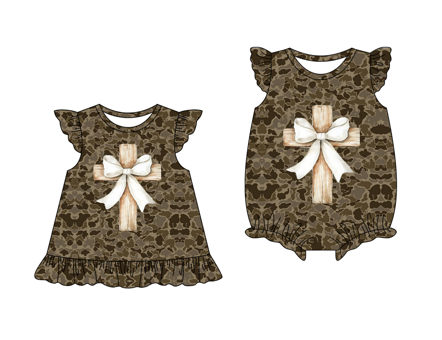 25.11.3 custom each style moq 5 eta 6-8week Sibling Sister easter camouflage bow baby short sleeve romper and dress match design