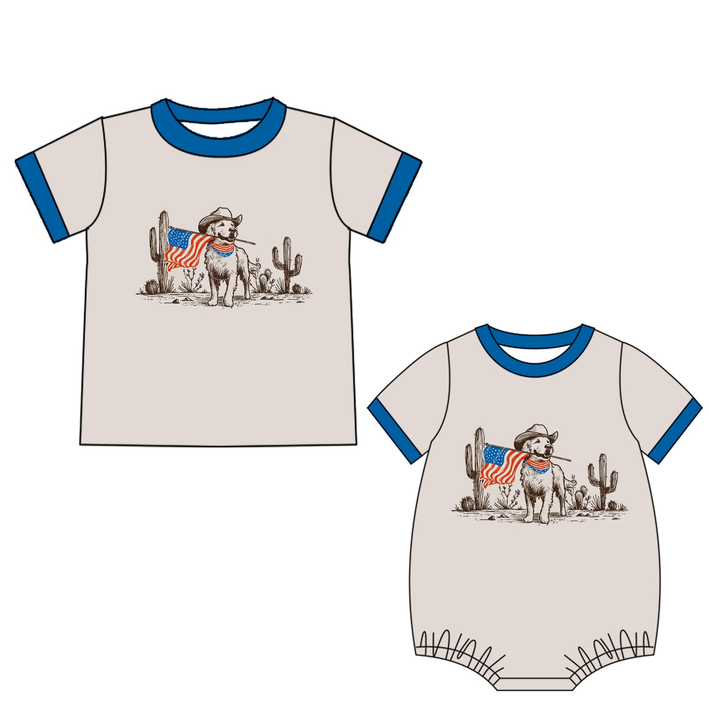 4.21 custom each style moq 5eta 4-6week Sibling Sister dog flag baby boy short sleeve rompers and top match family design