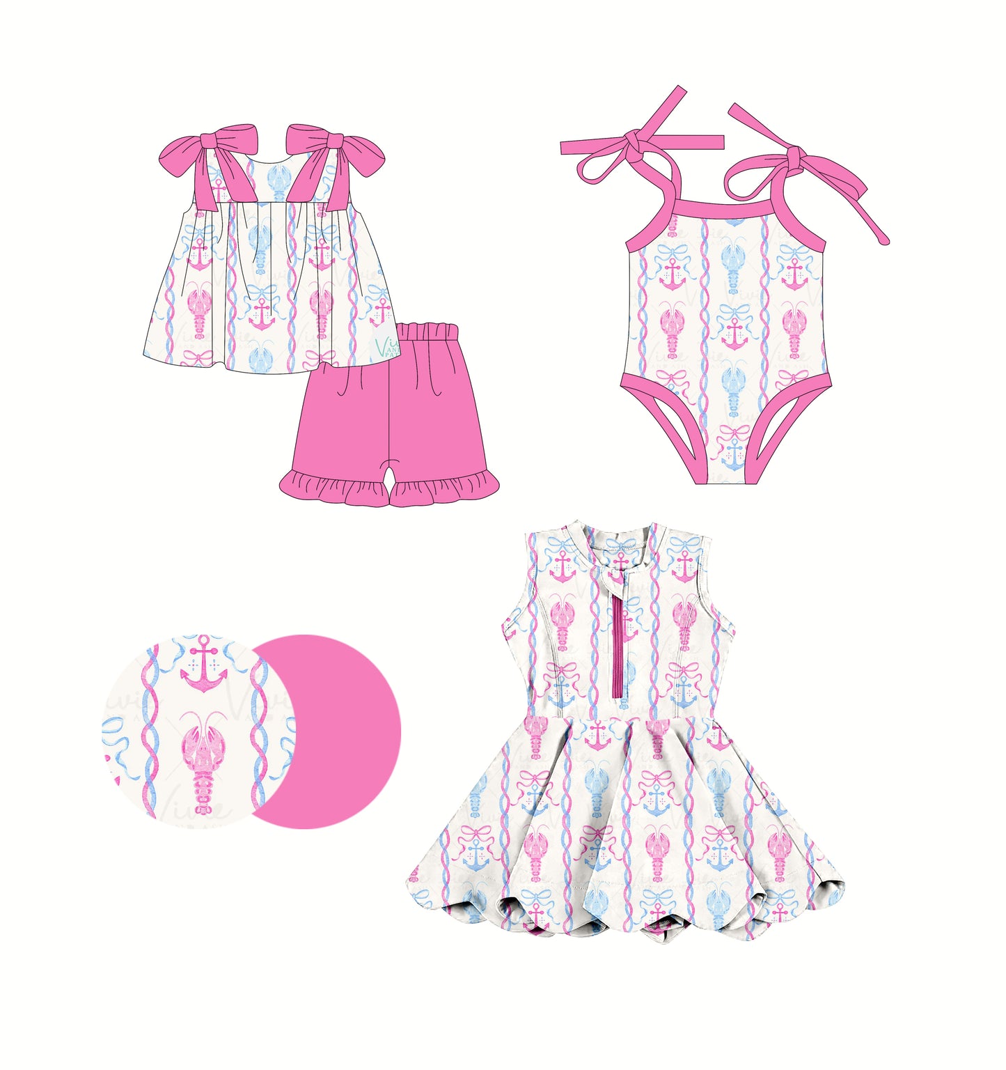 2.24 custom each style moq 5eta 4-6week Sibling Sisters crayfish baby girl short sleeve shorts sets and dress and rompers match family design