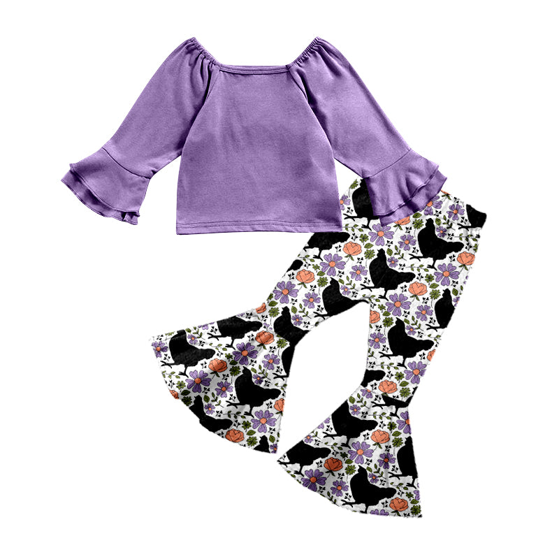 9.3 custom each style moq 5eta 4-6week baby girls clothes purple long sleeve pants sets