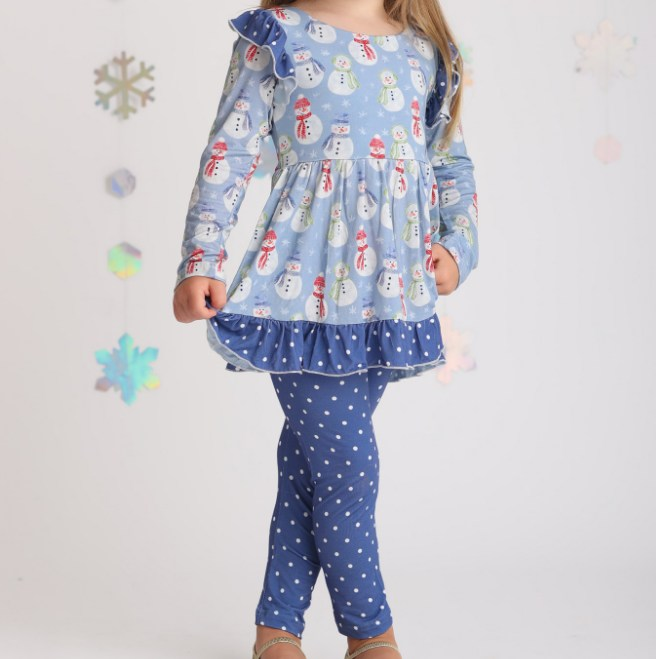 Deadline October 18 custom no moq eta 6-8weeks Light blue long-sleeved suit with Christmas snowman pattern