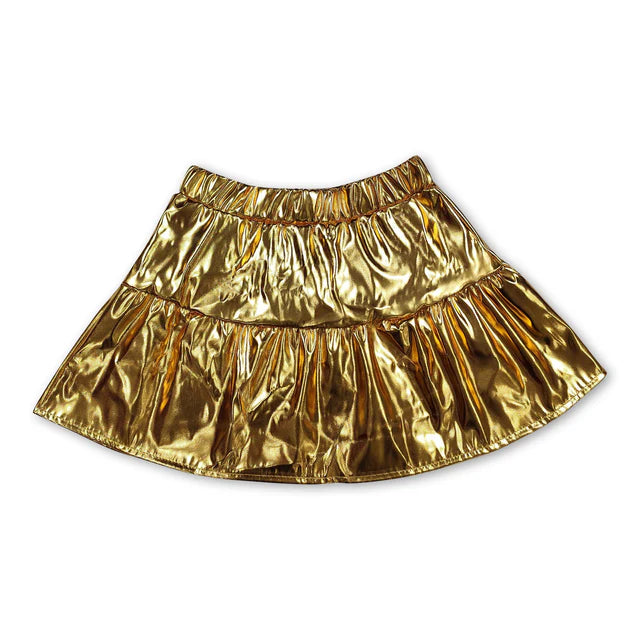 RTS NO MOQ Sibling Baby Girls Leather Matellic Skirts