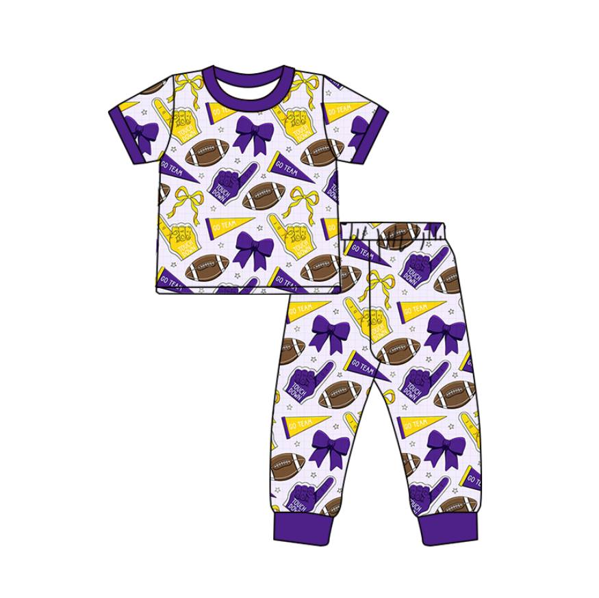 Custom moq 5 mix size milk silk summer teams baby boys clothes bow purple short sleeve pants sets-25.7.23