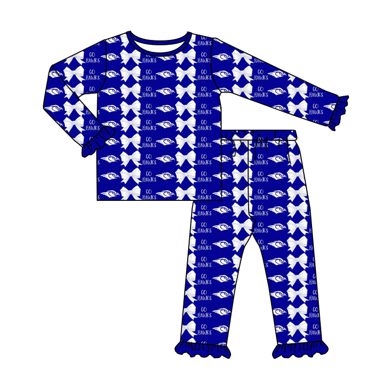 Deadline October 31 custom no moq eta 6-8weeks White Eagle Head-Bow Tie-Letter Klein Blue Ruffled Cuffs Long Sleeve Suit