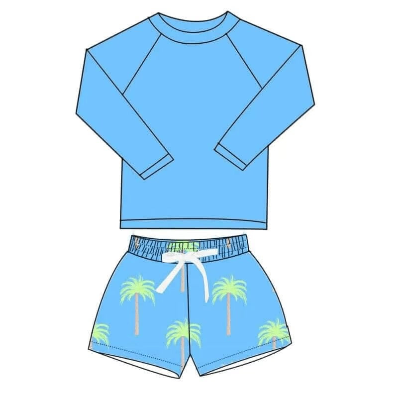 custom moq 5 eta 4-5weeks boys blue long sleeve swim sets