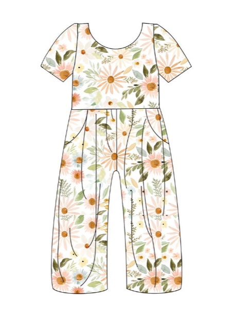 Deadline September 21 custom no moq eta 6-8weeks Daisy Leaf Short Sleeve-Pocket Jumpsuit