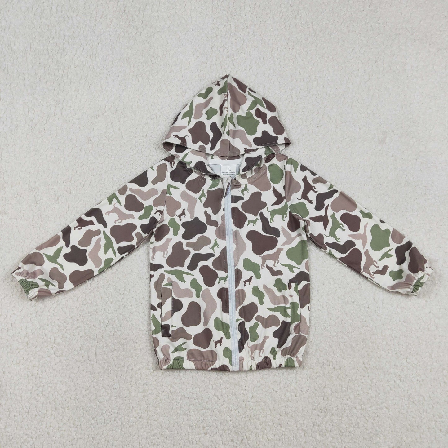 RTS NO MOQ(In Stock) Duck and puppy camouflage hooded zip-up long-sleeved top