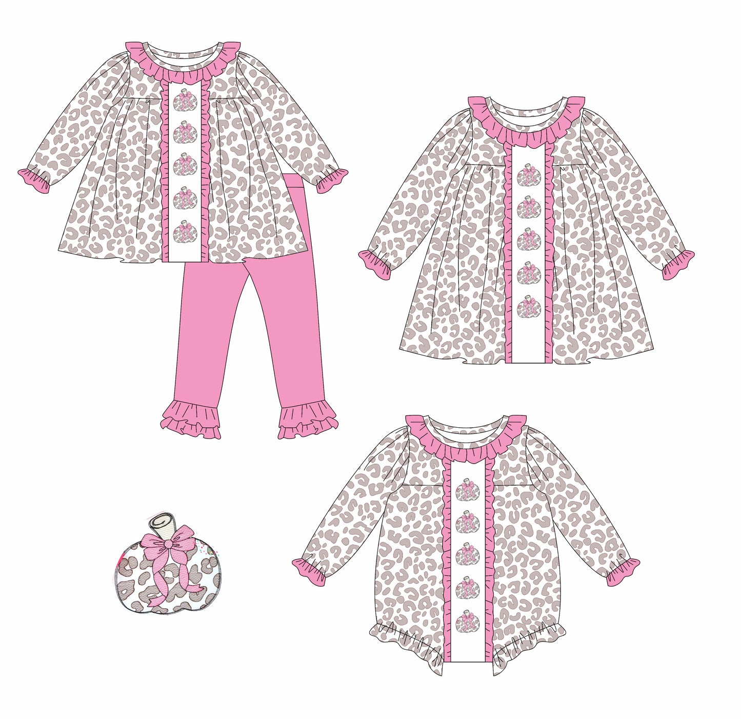 25.5.15 custom each style moq 5eta 4-6week Sibling Sisters leopard pumpkin baby girl long sleeve pants sets and dress and rompers match family design