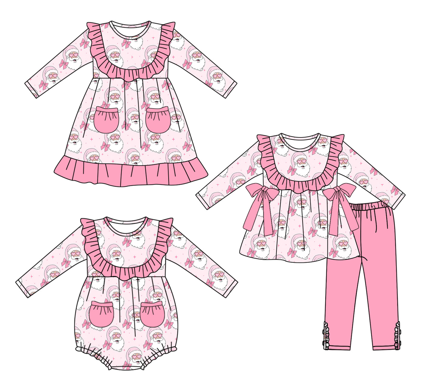 25.5.8 custom each style moq 5eta 4-6week Sibling Sisters Christmas pink baby girl long sleeve pants sets and dress and rompers match family design