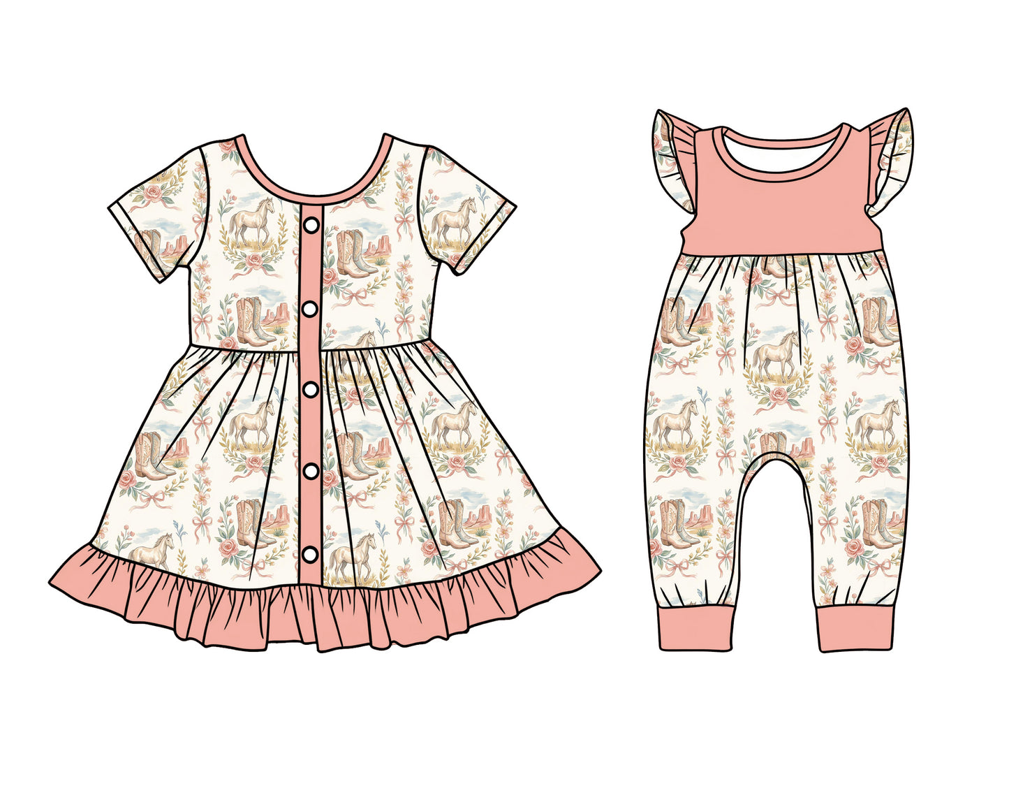 26.1.22 custom each style moq 5 eta 6-8week Sibling Sister boots baby short sleeve romper and dress match design