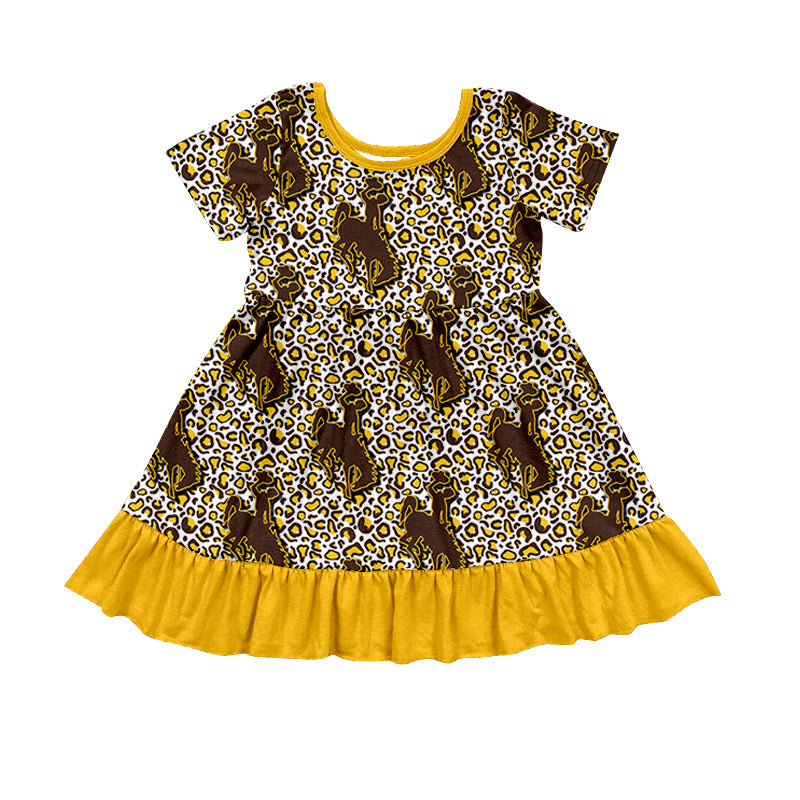 10.22 custom each style moq 5eta 4-6week Sibling Sister leopard riding horse yellow baby girls sets and dress match family design