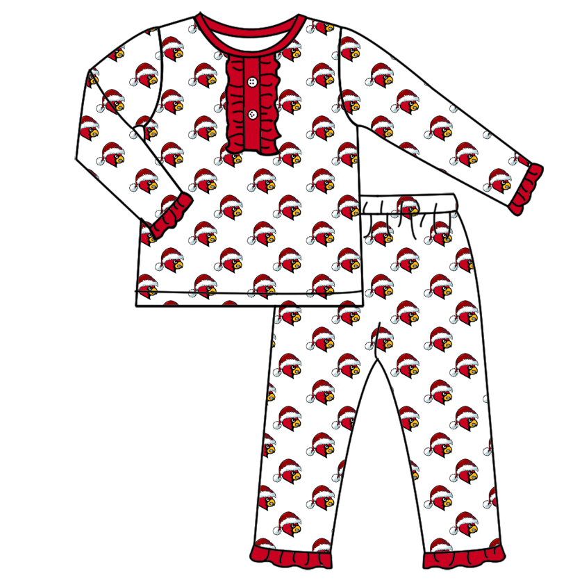 Custom moq 5 tat about 6-8 weeks Christmas hat bird red team long sleeve girls Pajama Set