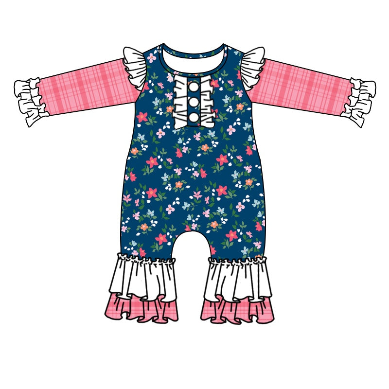 5.9custom each style moq 5eta 4-5week Sibling Sister Small florals print red-green girls set and baby romper match family design