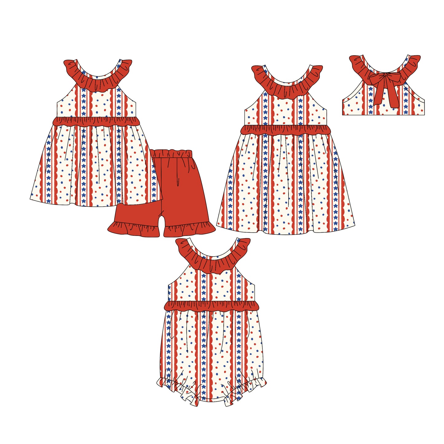 25.12.23 custom each style moq 5 eta 6-8week Sibling Sister baby short sleeve shorts sets and romper and dress match design