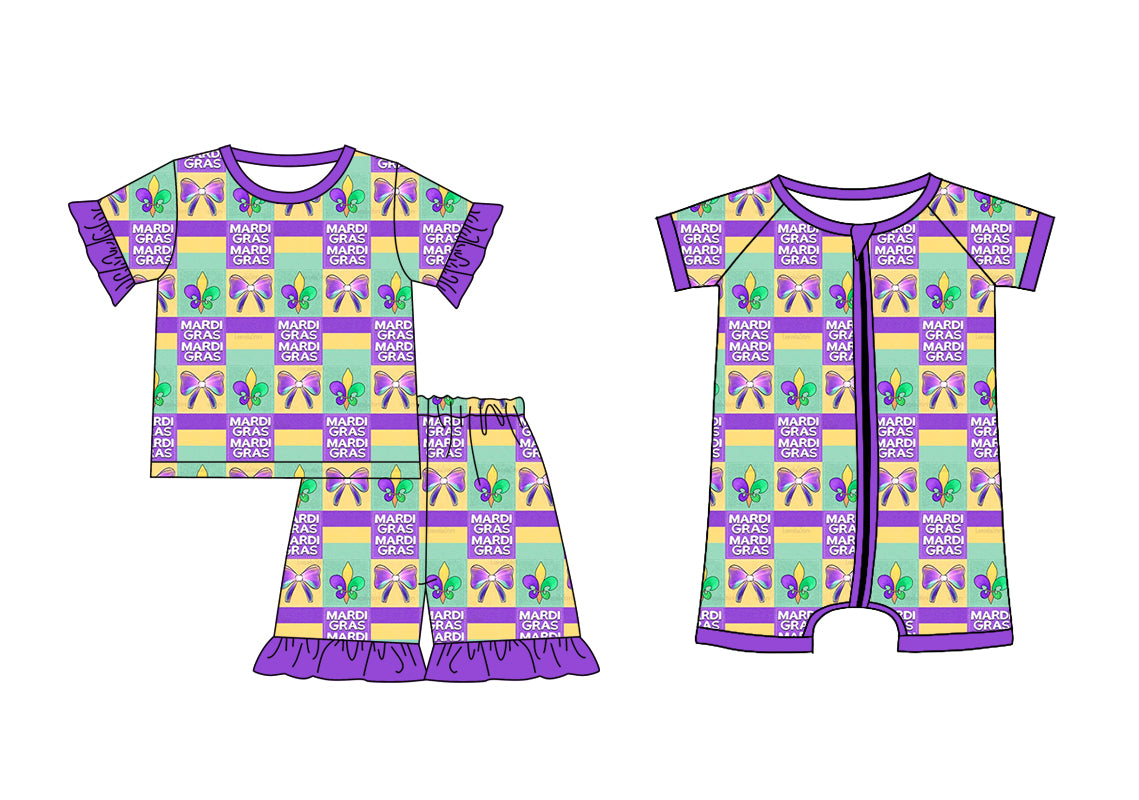12.3 custom each style moq 5eta 4-6week Sibling Sister mardi gras baby girl short sleeve shorts sets and rompers match design