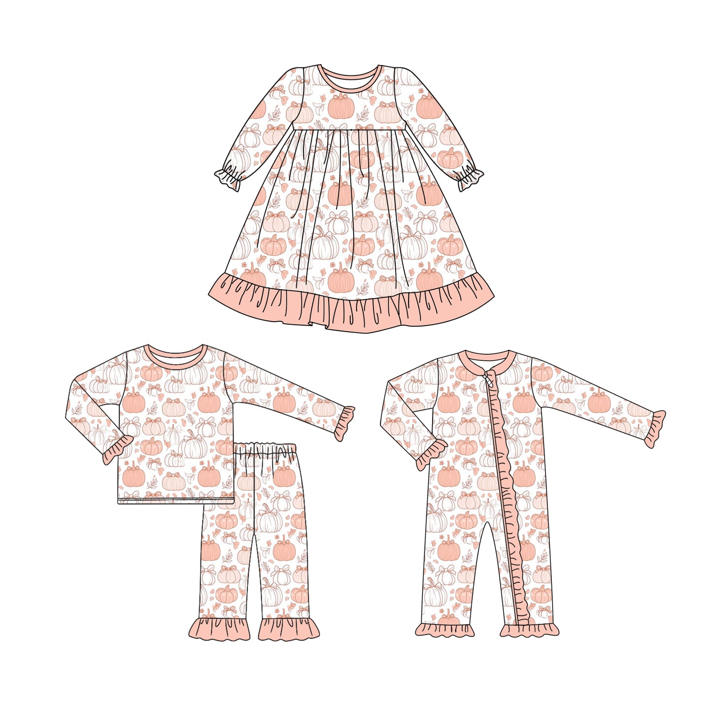 25.6.16 custom each style moq 5eta 4-6week Sibling Sisters pumpkin baby girl long sleeve pants sets and dress and rompers match family design