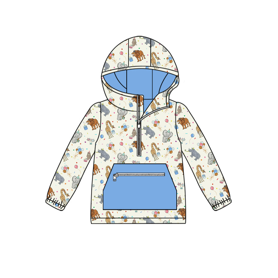 8.31 custom each style moq 5 eta 4-6week baby girls clothes animal blue hooded long sleeve top