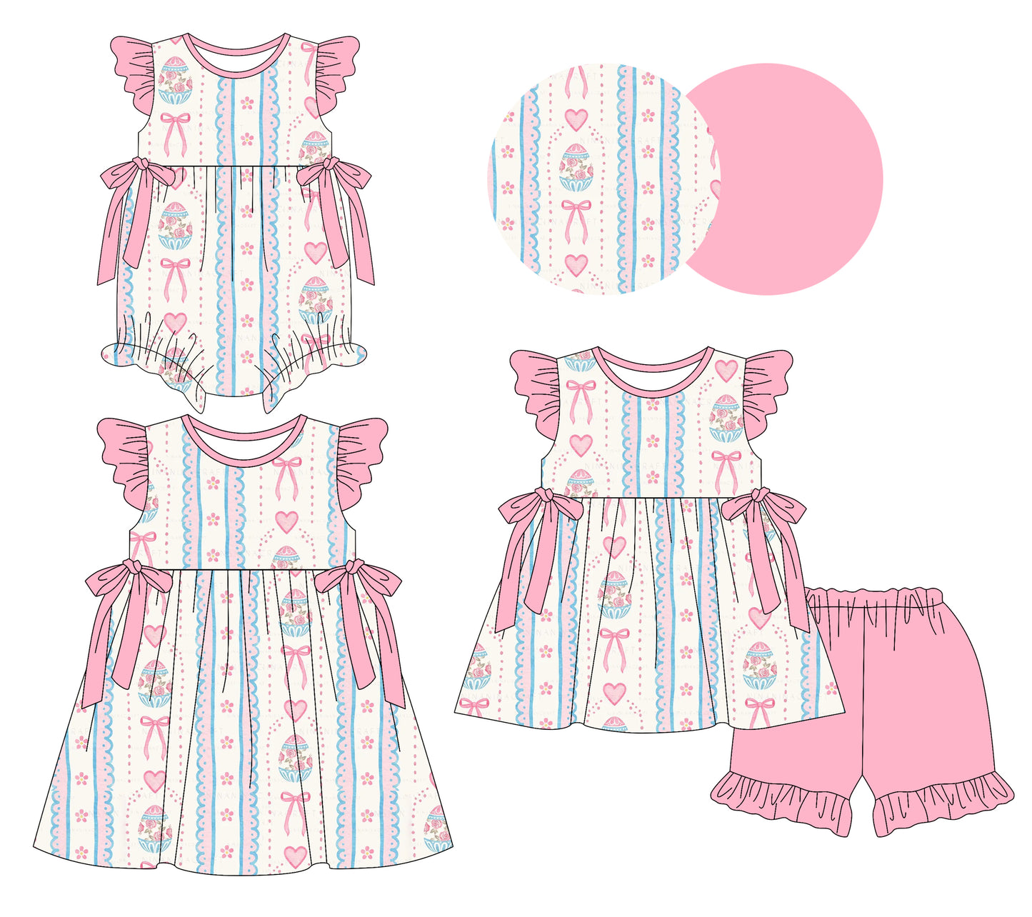 25.12.17 custom each style moq 5 eta 6-8week Sibling Sister easter bow baby short sleeve shorts sets and romper and dress match design