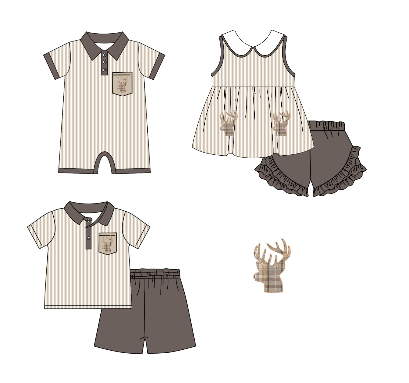 11.22 custom each style moq 5eta 4-6week Sibling Sister deer baby girl short sleeve shorts sets and sets 2 and girls romper match design