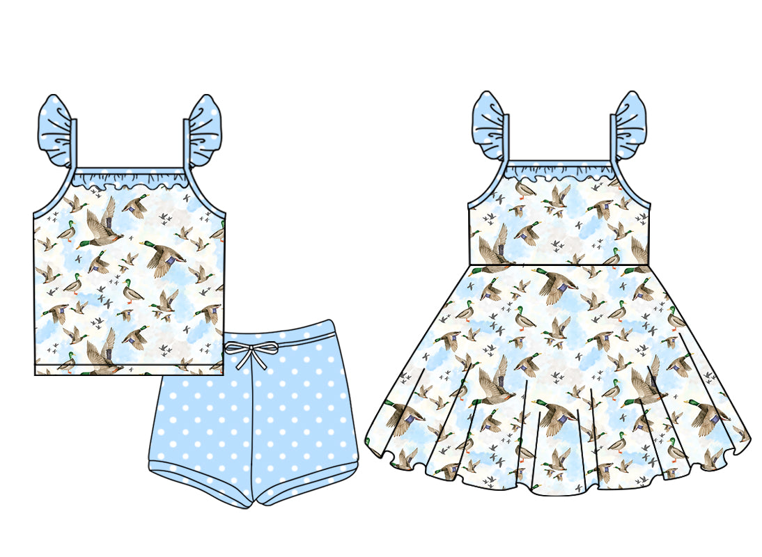 3.20 custom each style moq 5eta 4-6week Sibling Sister duck baby girl short sleeve shorts sets and dresses match design