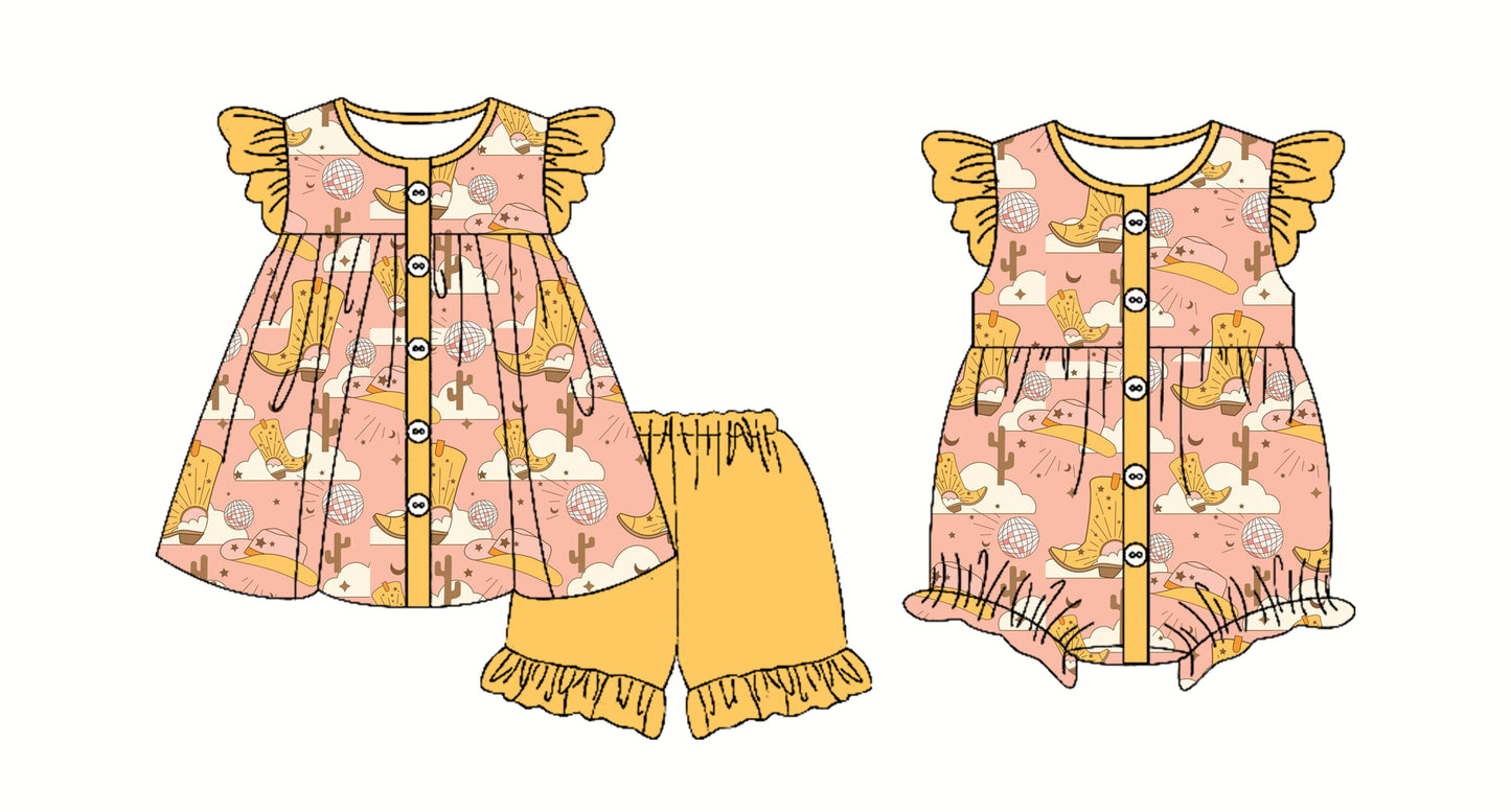 3.1 custom each style moq 5eta 4-6week Sibling Sister boot hat baby girl short sleeve shorts sets and romper match design