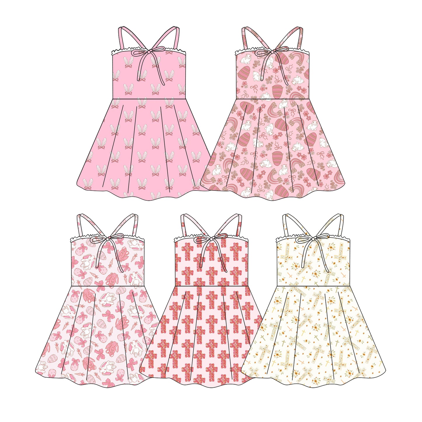Custom moq 5 mix size Sibling Baby Girls Print Sleeveless Knee-Length Yoga Dress