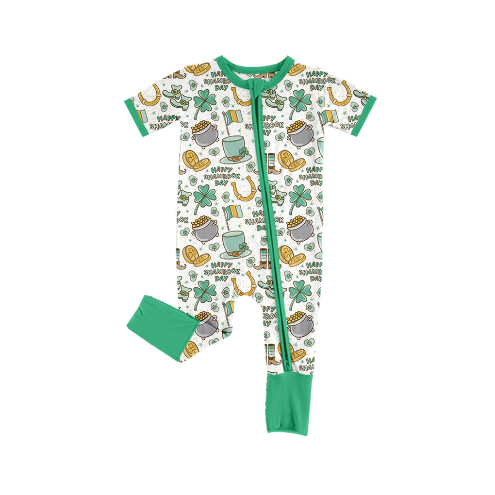 10.17 custom each style moq 5eta 4-6week Sibling Sister HAPPY SHAMROCK DAY green baby girl sets and dress and rompers match family desig