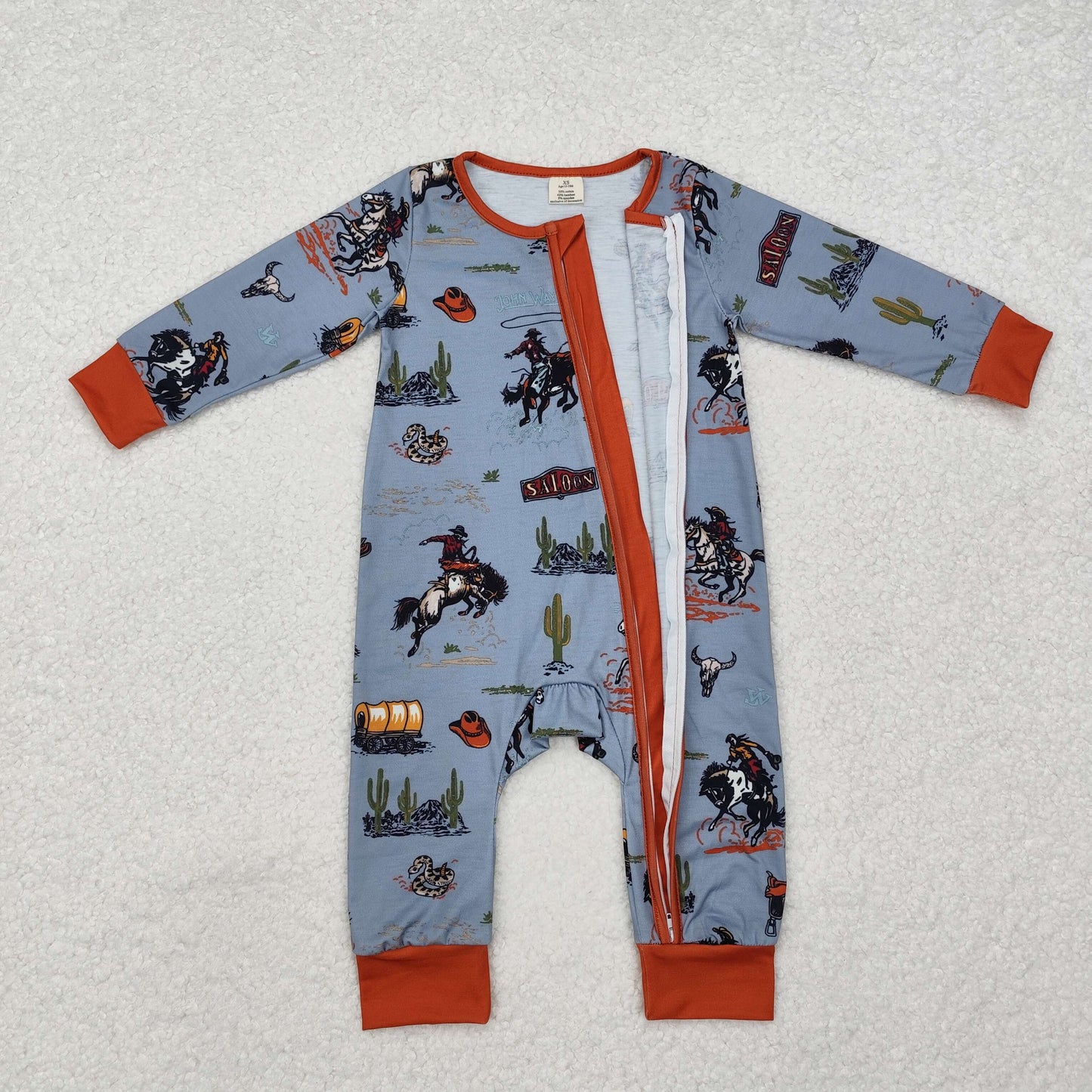 RTS NO MOQ(In Stock) Modal riding cactus blue brown zipper long sleeve jumpsuit