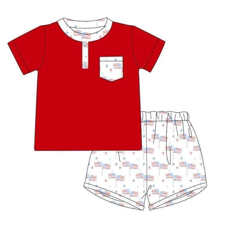 Deadline MAY 6 Flag boys july 4th Short Sleeve Shorts Set