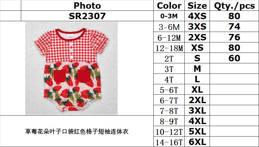 RTS NO MOQ ETA 5/7days arrived SR2307 Strawberry flower leaf pocket red plaid short sleeve jumpsuit