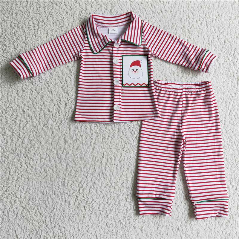 RTS NO MOQ(In Stock ) 6 A2-20 Embroidered Christmas long sleeve pants set