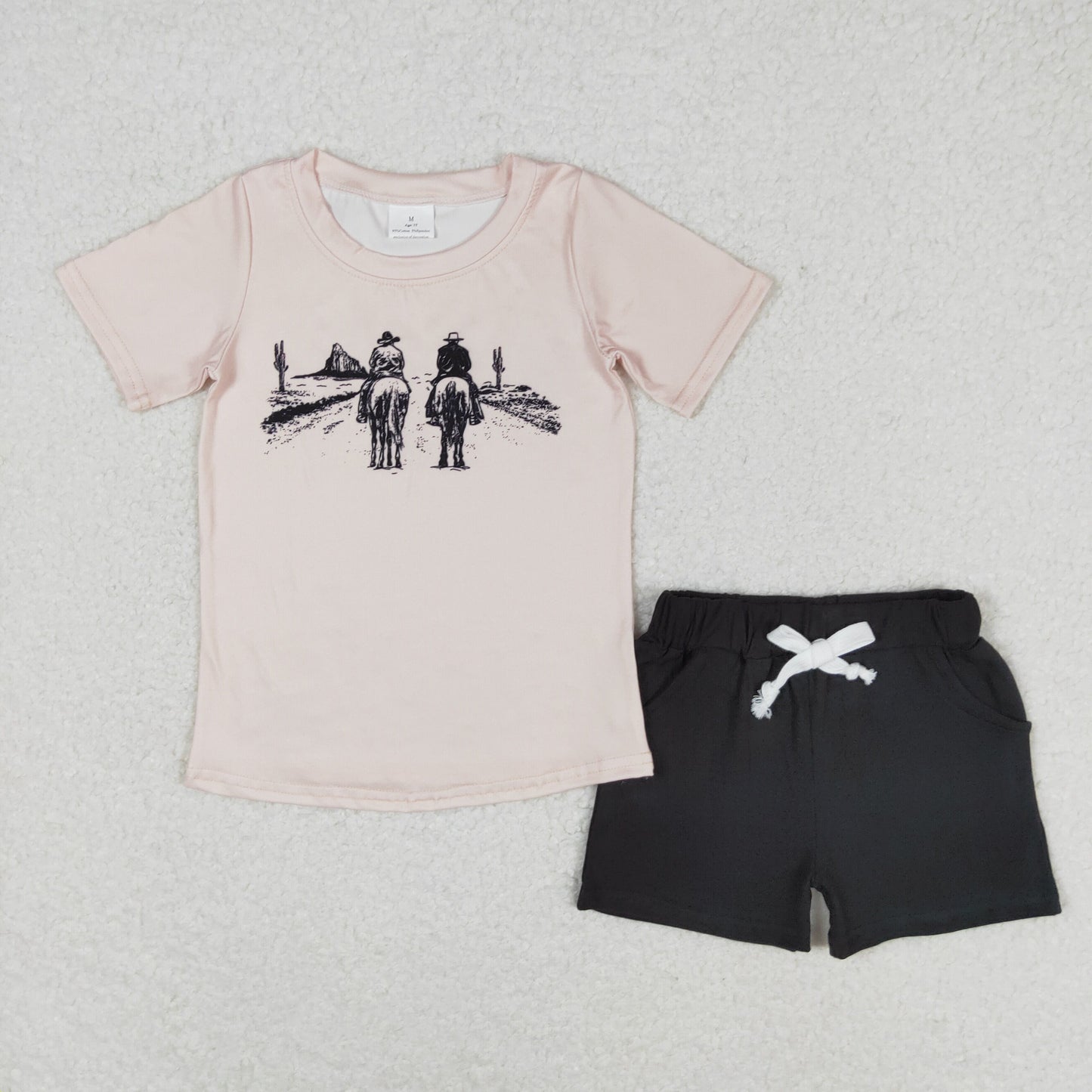RTS no moq BT0554+SS0137 Horse riding short sleeve top black pocket shorts