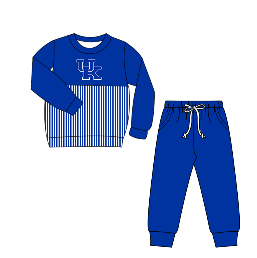 Custom moq 5 mix size milk silk summer teams baby boys clothes blue long sleeve pants sets
