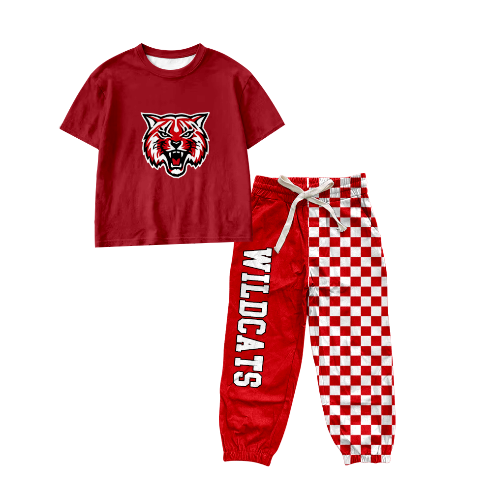 custom moq 5 mix size MSD070408 Baby Kids Short Sleeve Shirt Checked Long Pants Set