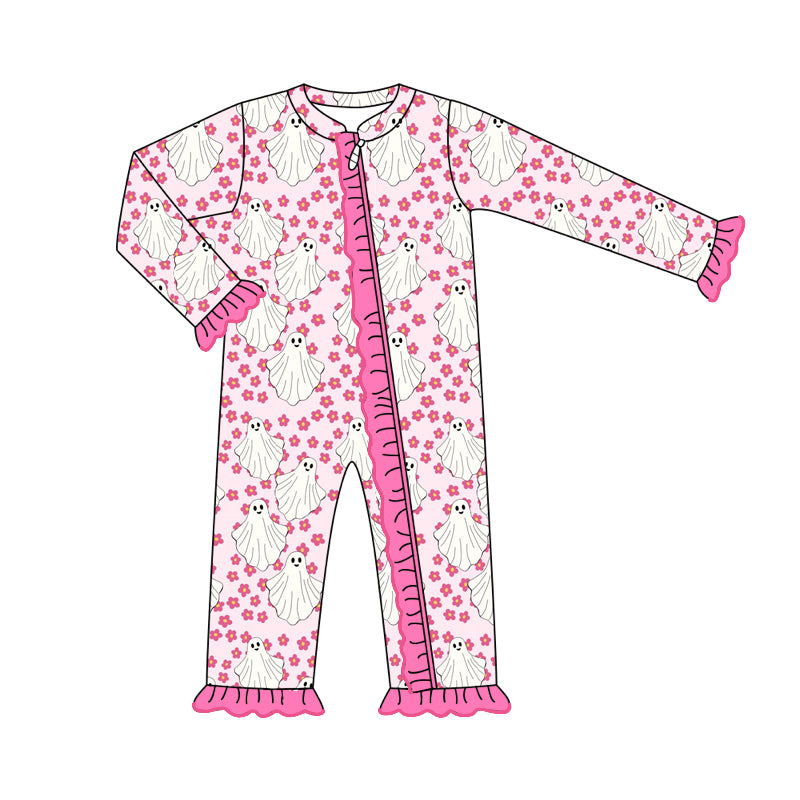 8.1 custom each style moq 5eta 4-6week Sibling Sister ghost floral pink baby girls sets and dress and rompers match family design