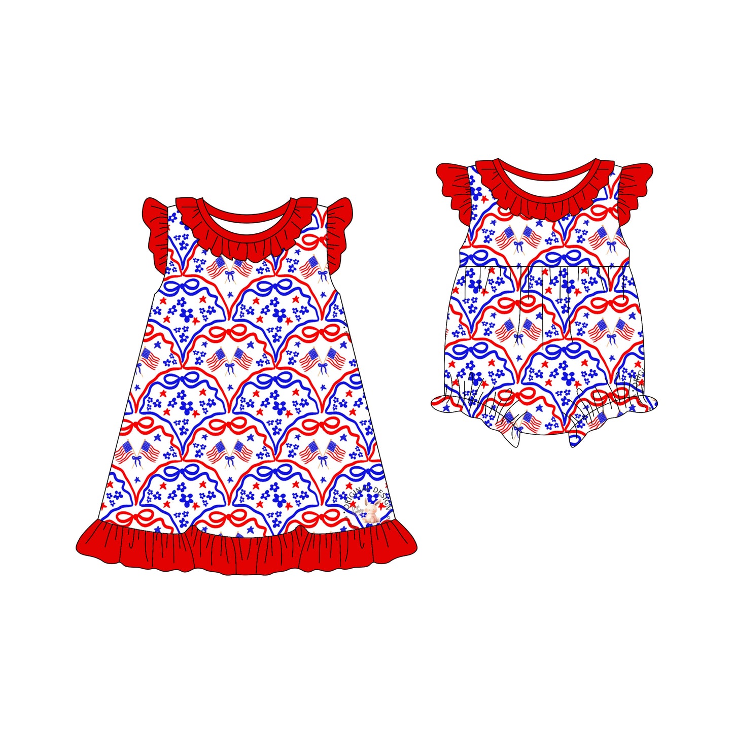25.12.13 custom each style moq 5 eta 6-8week Sibling Sister flag bow baby short sleeve romper and dress match design