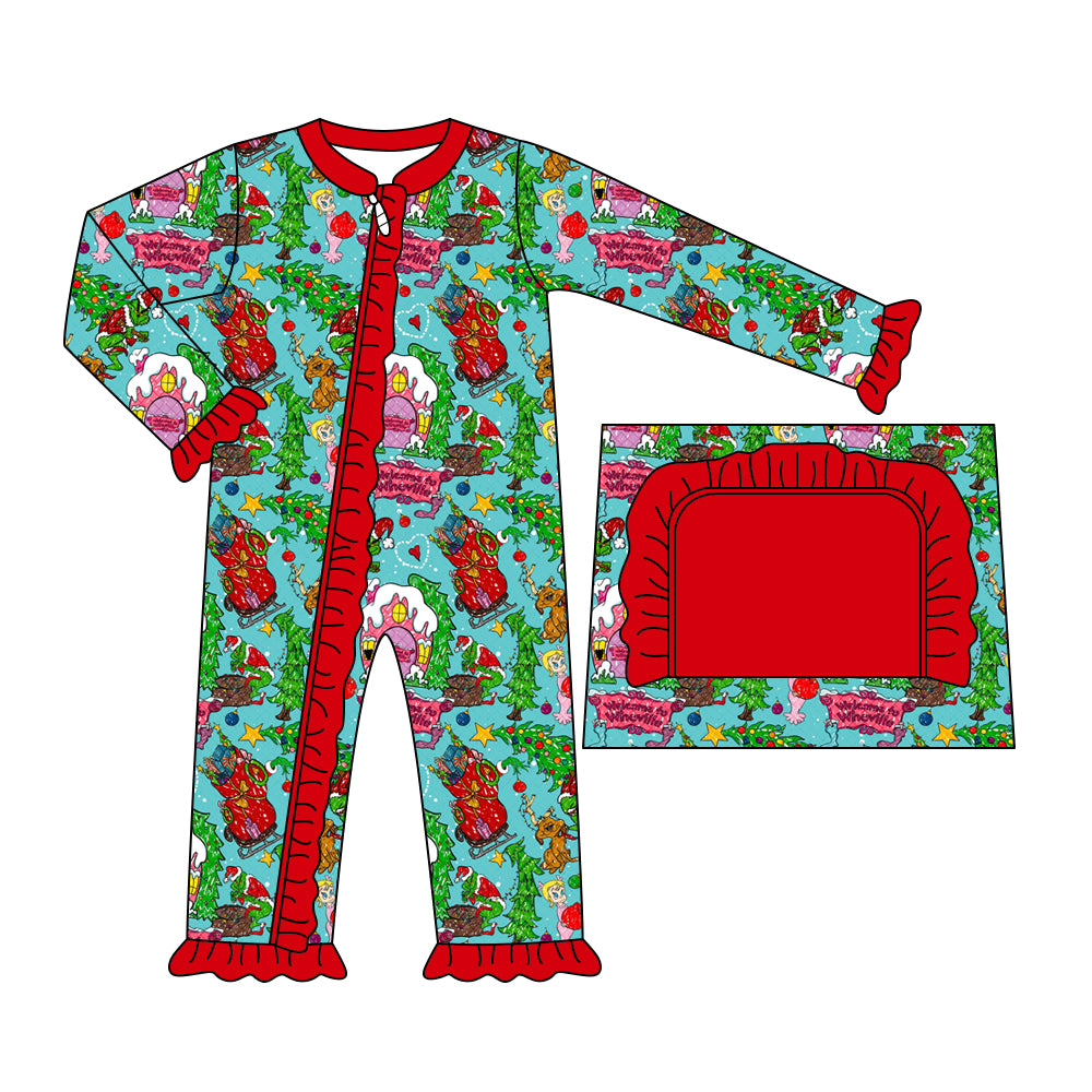 6.27 custom each style moq 5eta 4-6 week Sibling Sister Christmas green baby girls outfits and romper match family design
