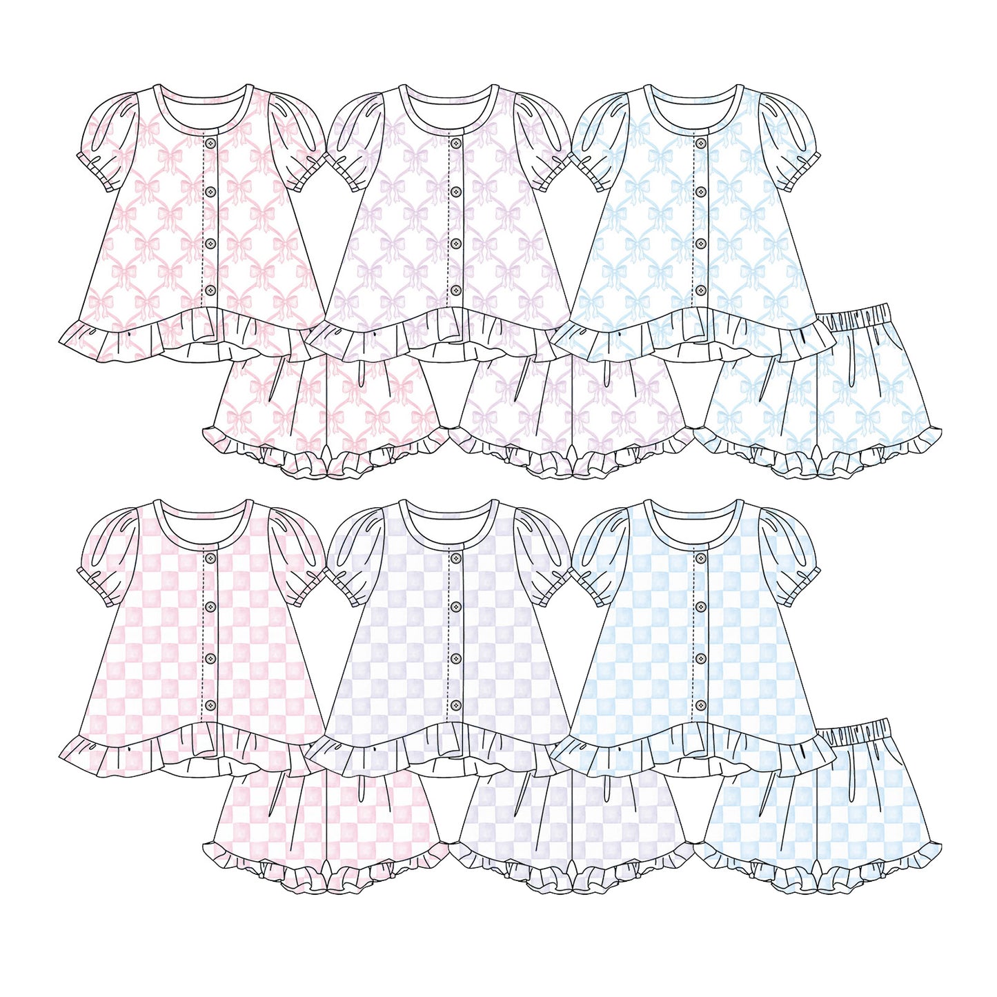 3.2 Custom moq 5 mix size Sibling Baby Girl plaid Short-Sleeved Top And Shorts Set Cute Clothing for Little Ones