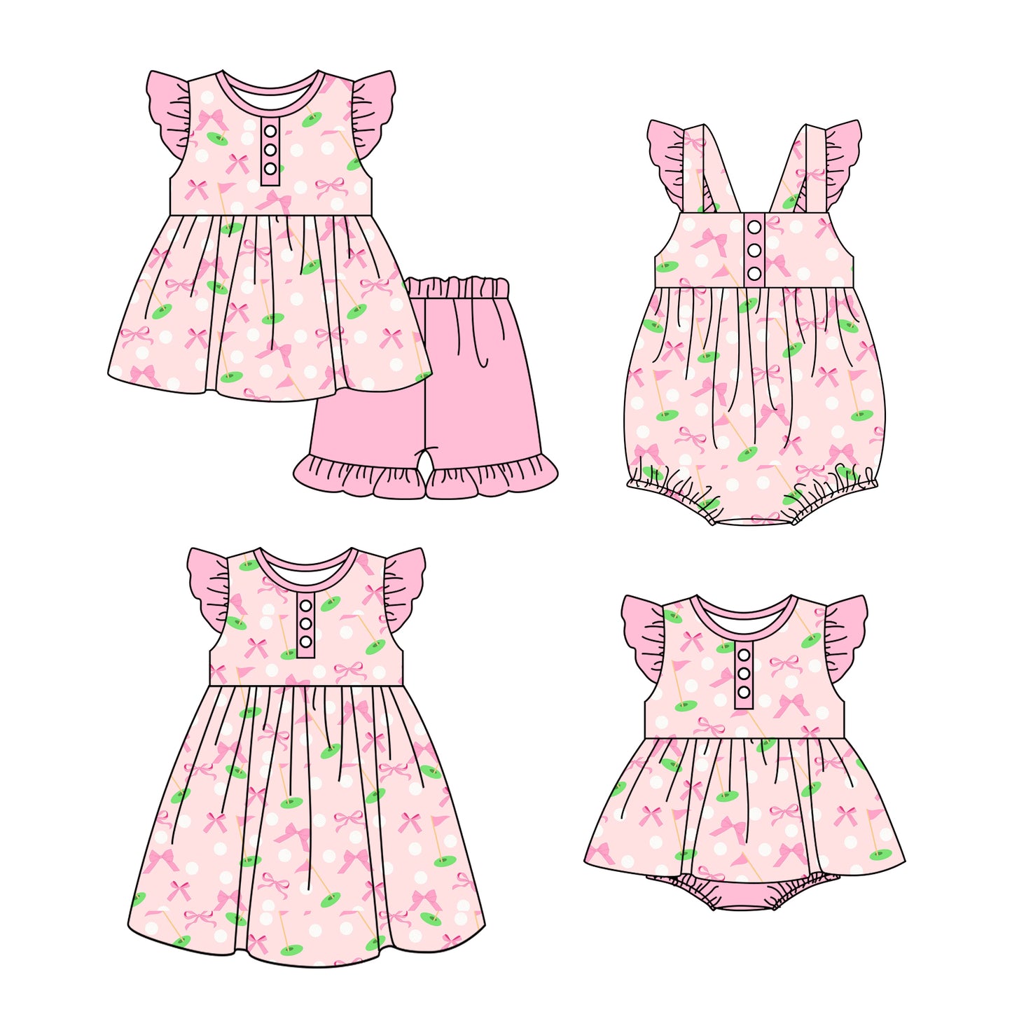 11.16 custom each style moq 5eta 4-6week Sibling Sister bow pink baby girl short sleeve shorts sets and girls romper and boy romper and dress match design