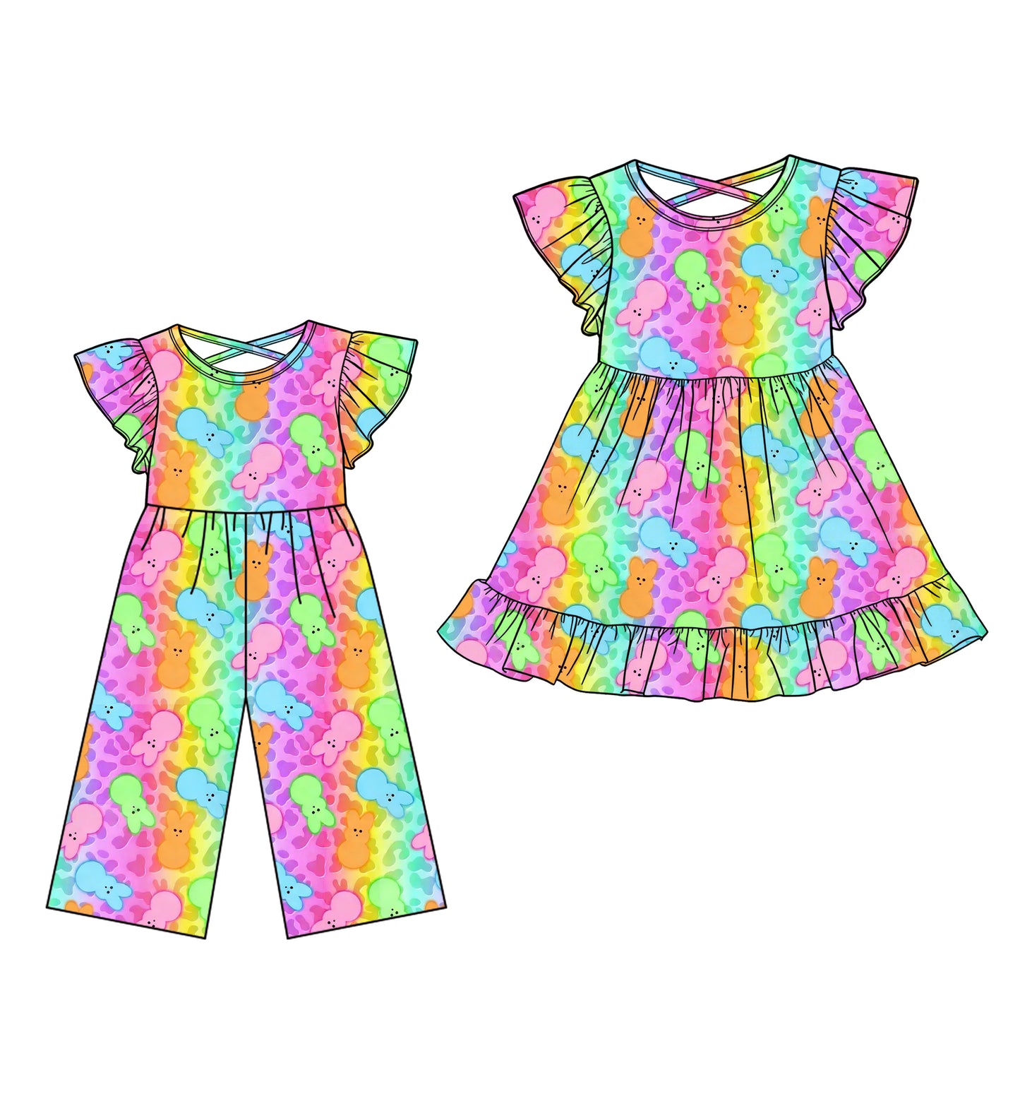 25.12.24 custom each style moq 5 eta 6-8week Sibling Sister bunny baby short sleeve short dress and jumpsuit design