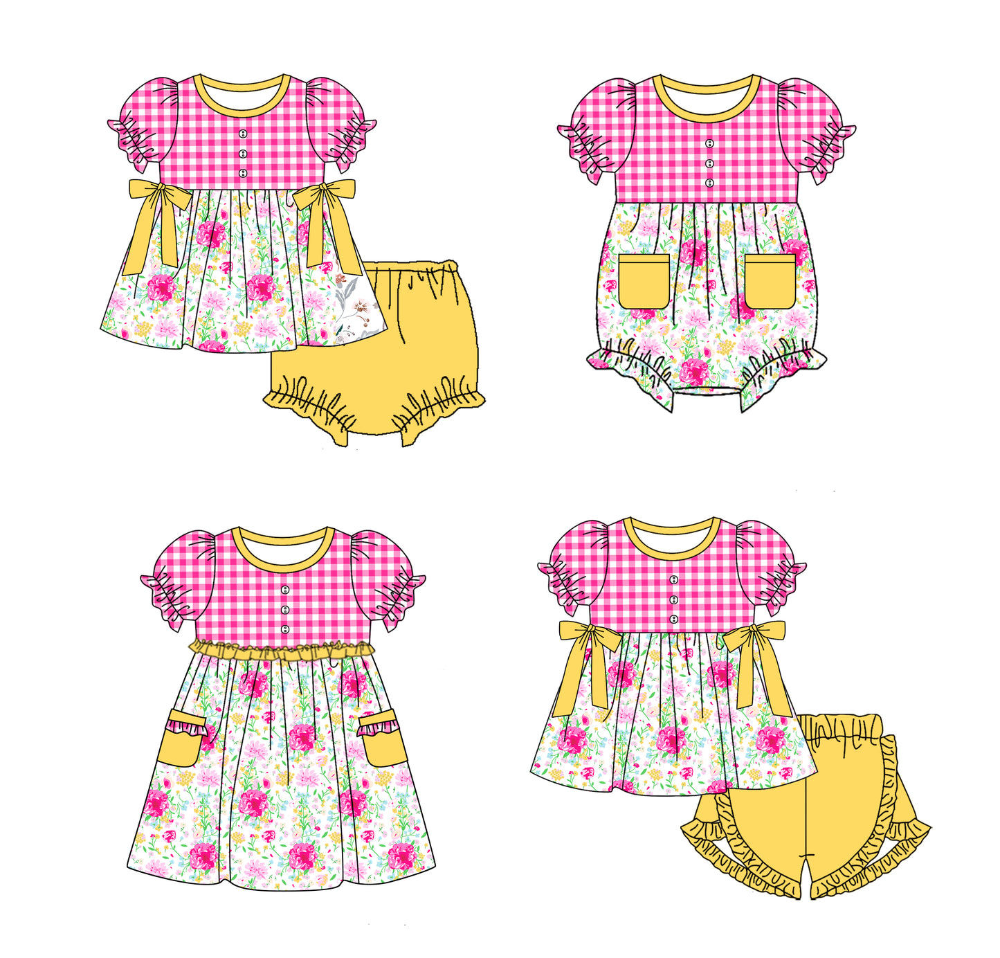 11.19 custom each style moq 5eta 4-6week Sibling Sister floral baby girl short sleeve shorts sets and briefs sets 2 and girls romper and dress match design