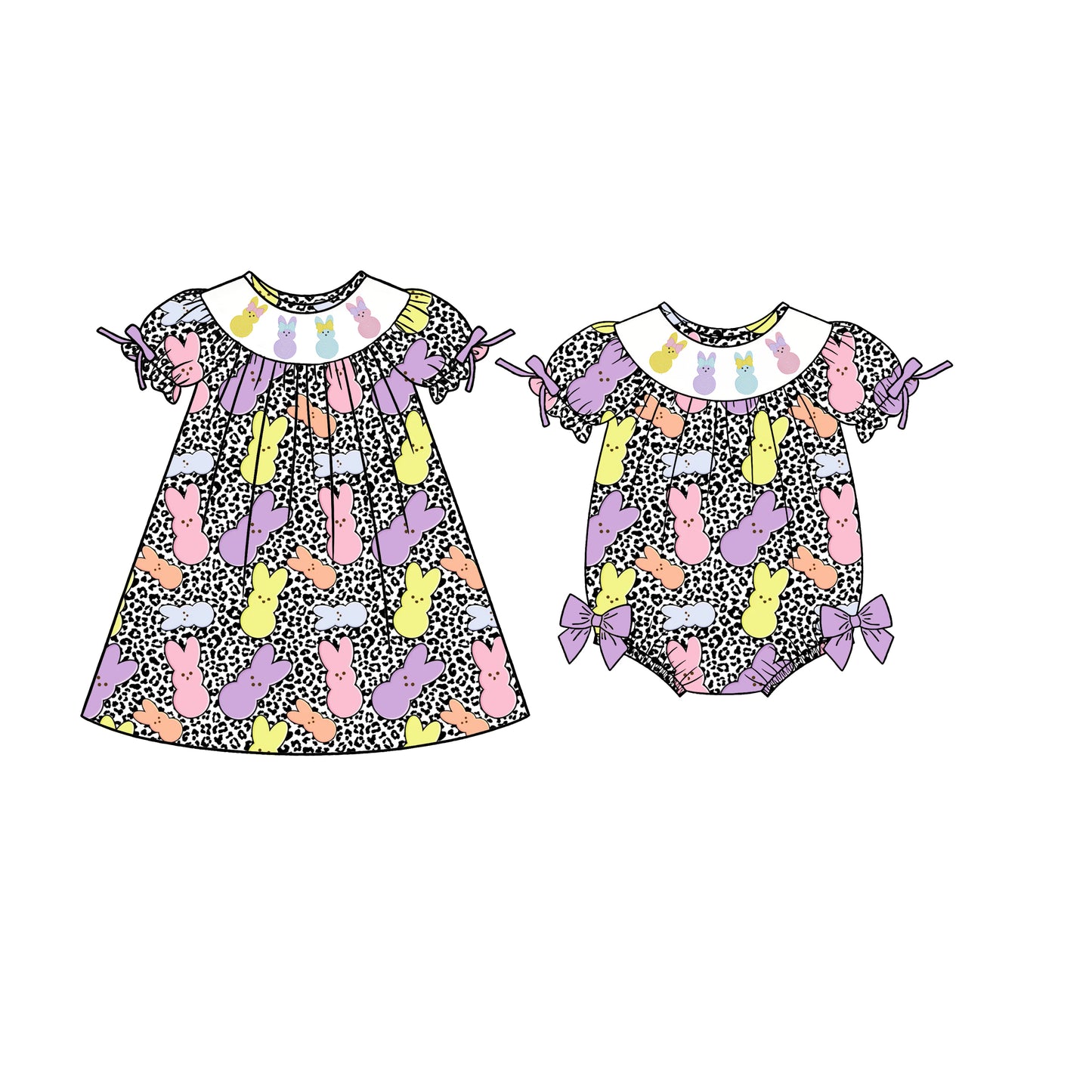 25.12.29 custom each style moq 5 eta 6-8week Sibling Sister bunny baby short sleeve romper and dress match design