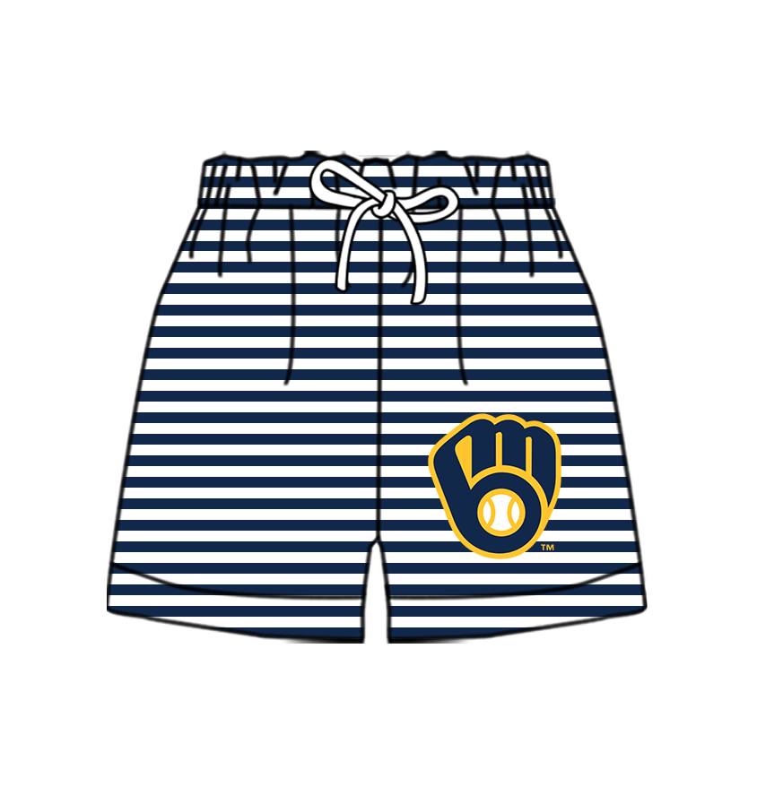 Custom moq 5 mix size milk silk summer teams Baby Navy Blue Striped Drawstring Shorts for Children Elastic Waist Kids Summer Shorts