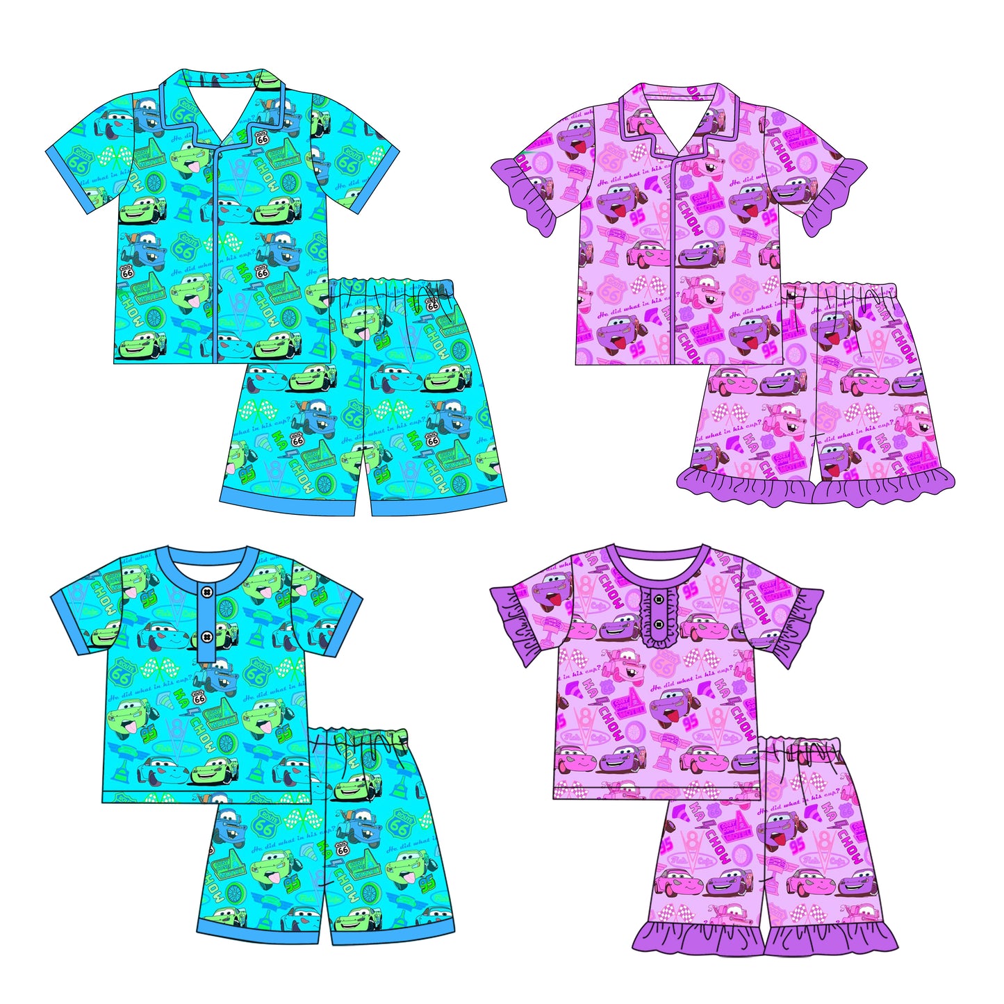 3.27 custom each style moq 5eta 4-6week Sibling Sister cars baby girls short sleeve set and set 4 match design