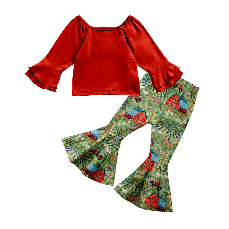 9.3 custom each style moq 5eta 4-6week baby girls clothes red long sleeve pants sets